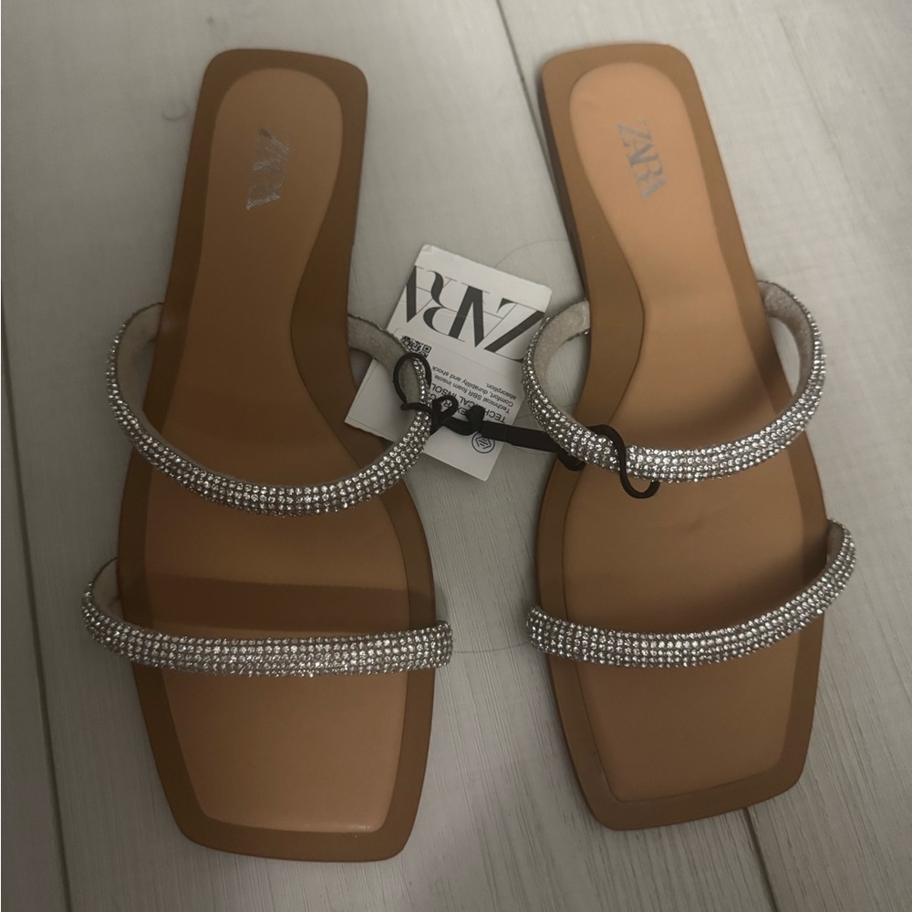 Zara Women's Brown Sandals with Silver Straps